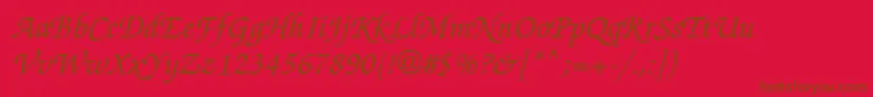 Fonte ChanceryScriptMediumSsiMediumItalic – fontes marrons em um fundo vermelho