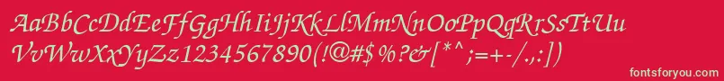 Fonte ChanceryScriptMediumSsiMediumItalic – fontes verdes em um fundo vermelho