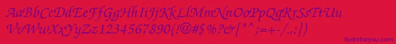 フォントChanceryScriptMediumSsiMediumItalic – 赤い背景に紫のフォント
