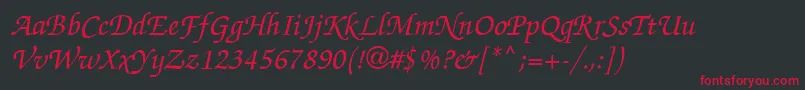 フォントChanceryScriptMediumSsiMediumItalic – 黒い背景に赤い文字