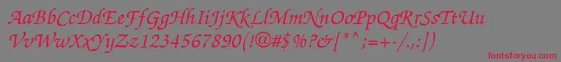 ChanceryScriptMediumSsiMediumItalic Font – Red Fonts on Gray Background
