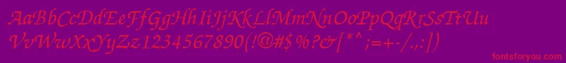 フォントChanceryScriptMediumSsiMediumItalic – 紫の背景に赤い文字