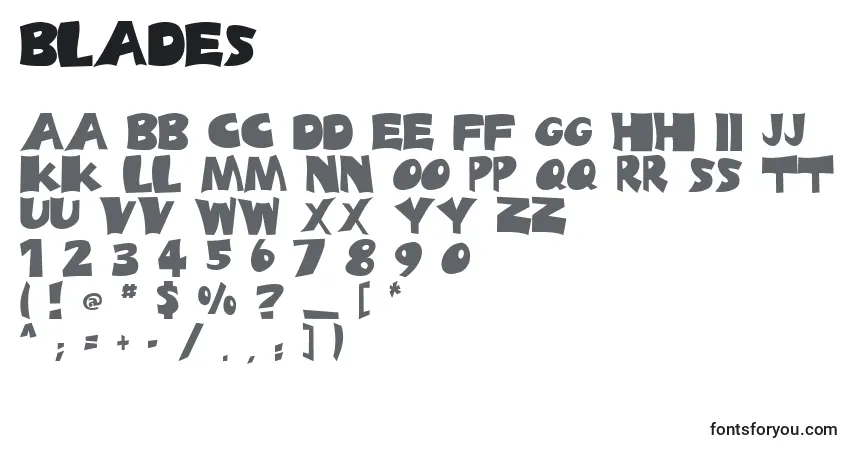 A fonte BLADES – alfabeto, números, caracteres especiais