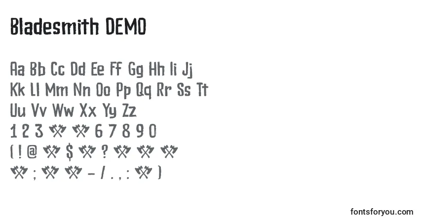 Шрифт Bladesmith DEMO – алфавит, цифры, специальные символы