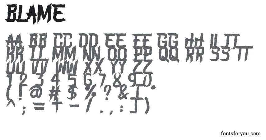 A fonte BLAME – alfabeto, números, caracteres especiais