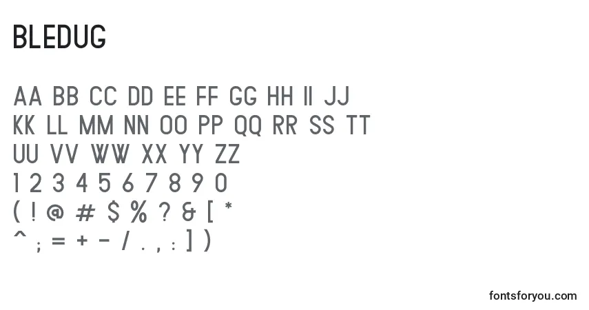 Schriftart Bledug – Alphabet, Zahlen, spezielle Symbole