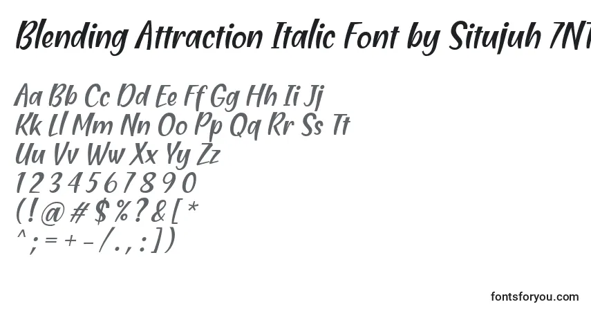 A fonte Blending Attraction Italic Font by Situjuh 7NTypes – alfabeto, números, caracteres especiais