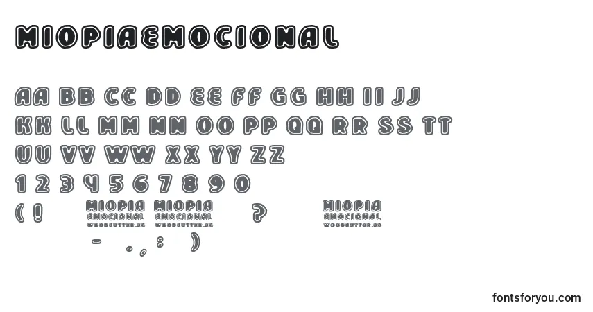 Czcionka MiopiaEmocional – alfabet, cyfry, specjalne znaki