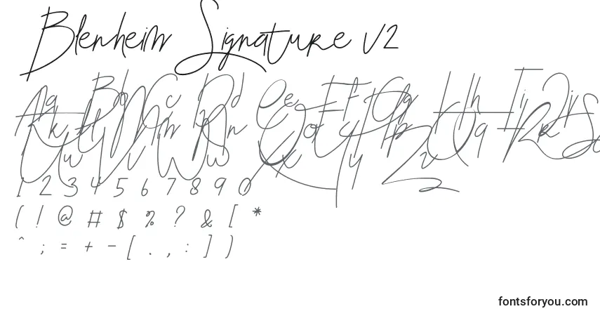 A fonte Blenheim Signature v2 – alfabeto, números, caracteres especiais