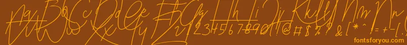 Blenheim Signature v2-Schriftart – Orangefarbene Schriften auf braunem Hintergrund