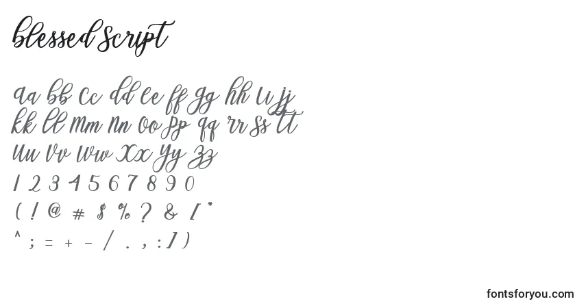 Blessed Script (121585)-fontti – aakkoset, numerot, erikoismerkit