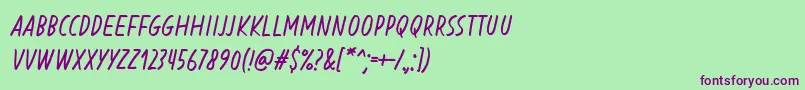 Fonte Blessing in Disguise  Regular Italic – fontes roxas em um fundo verde