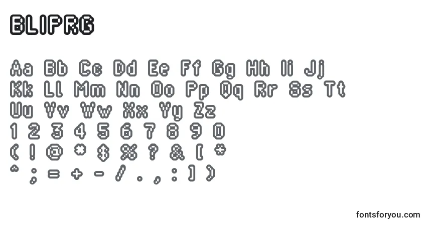 A fonte BLIPRG   (121602) – alfabeto, números, caracteres especiais