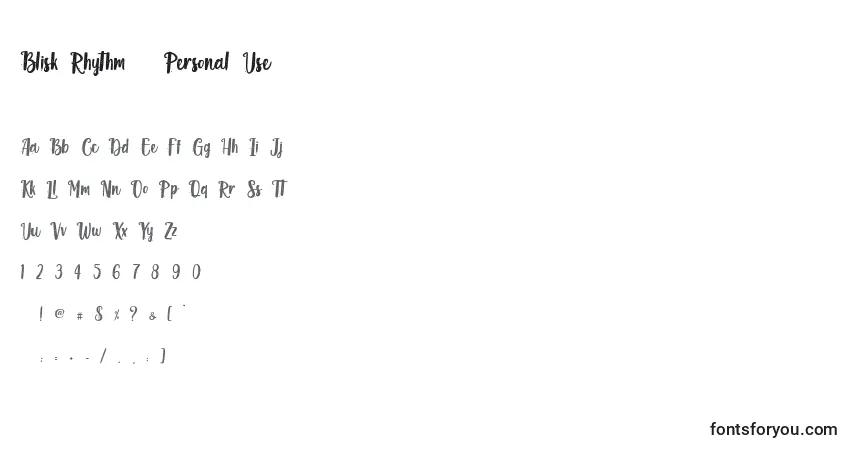 Czcionka Blisk Rhythm   Personal Use – alfabet, cyfry, specjalne znaki
