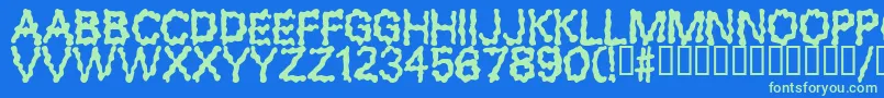 BLOBS-Schriftart – Grüne Schriften auf blauem Hintergrund