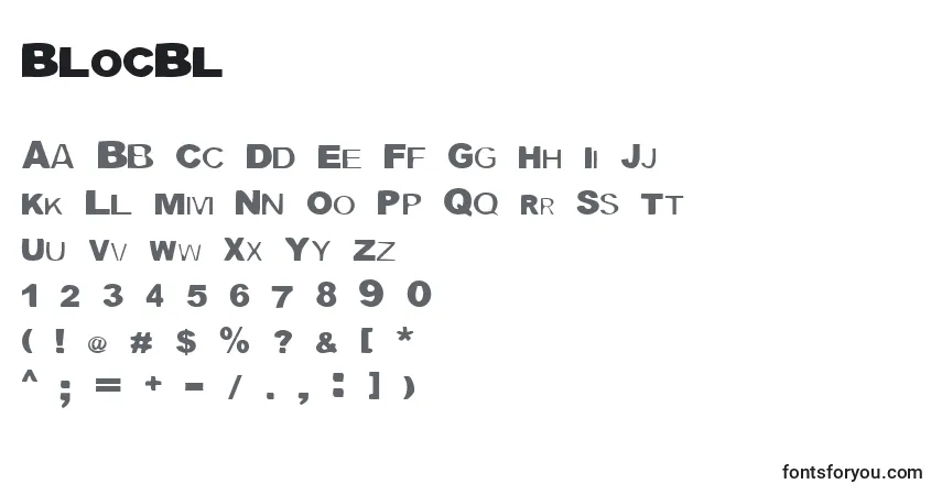 A fonte BLOCBL   (121614) – alfabeto, números, caracteres especiais