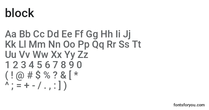 Czcionka Block (121620) – alfabet, cyfry, specjalne znaki