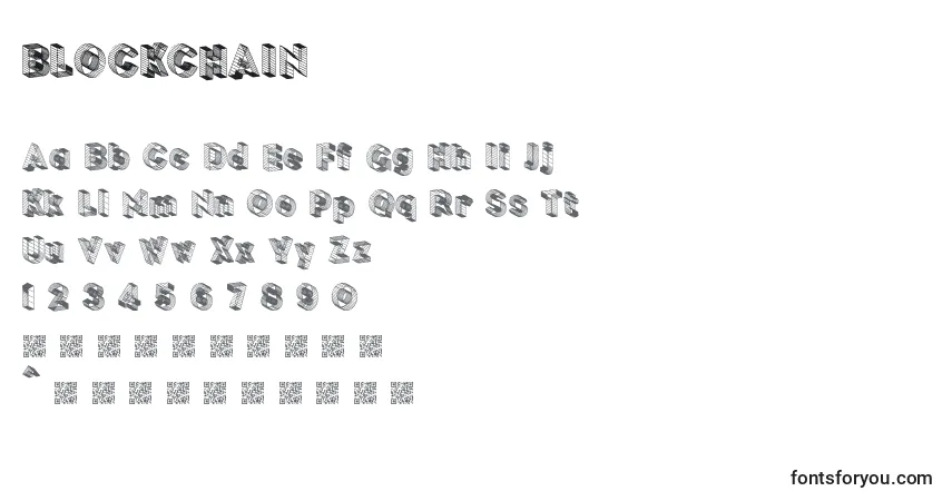 A fonte BLOCKCHAIN – alfabeto, números, caracteres especiais