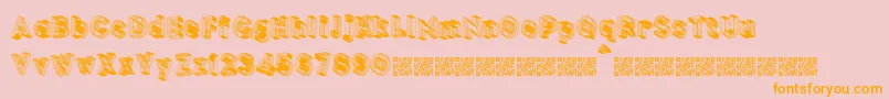 BLOCKCHAIN-Schriftart – Orangefarbene Schriften auf rosa Hintergrund