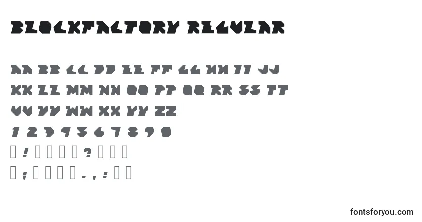 Шрифт BlockFactory Regular – алфавит, цифры, специальные символы