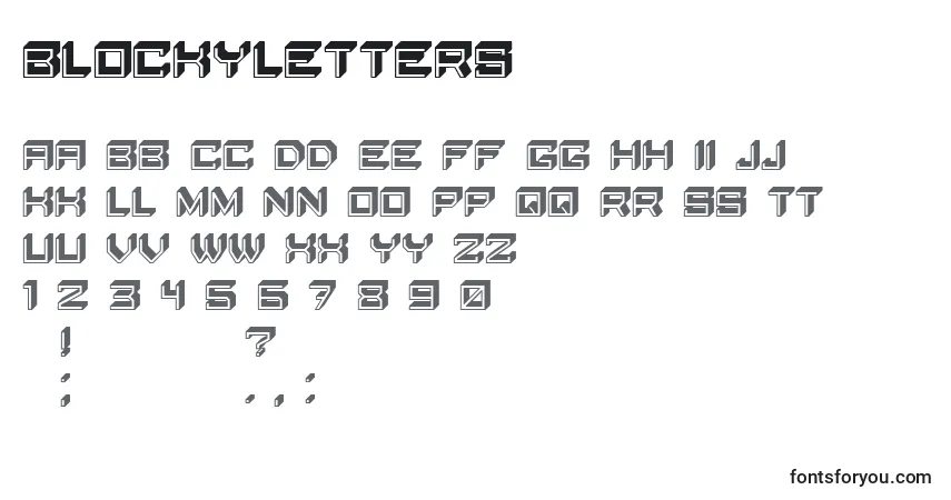 A fonte BlockyLetters – alfabeto, números, caracteres especiais
