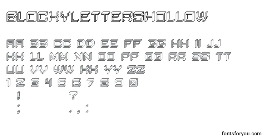 A fonte BlockyLettersHollow – alfabeto, números, caracteres especiais
