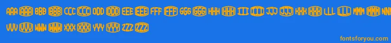 フォントBlockyMonogram – オレンジ色の文字が青い背景にあります。