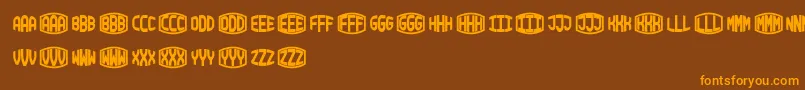 BlockyMonogram-Schriftart – Orangefarbene Schriften auf braunem Hintergrund