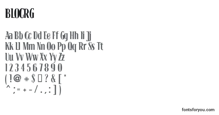 A fonte BLOCRG   (121632) – alfabeto, números, caracteres especiais