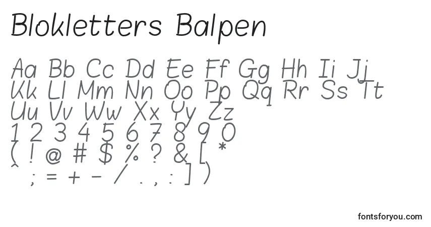 Blokletters Balpen-fontti – aakkoset, numerot, erikoismerkit