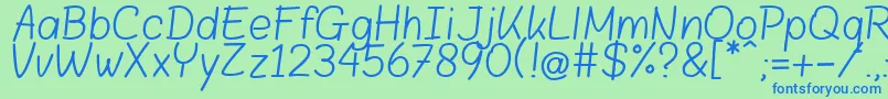 Blokletters Balpen Font – Blue Fonts on Green Background