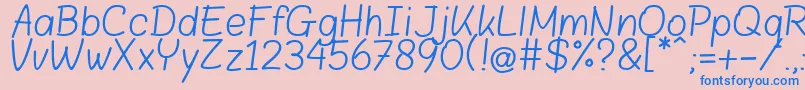 Blokletters Balpen-Schriftart – Blaue Schriften auf rosa Hintergrund