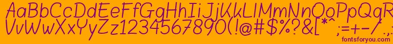 フォントBlokletters Balpen – オレンジの背景に紫のフォント