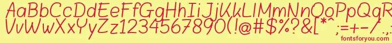 Blokletters Balpen Font – Red Fonts on Yellow Background