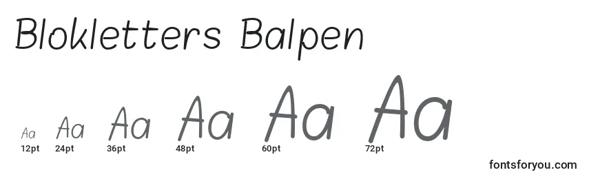 Blokletters Balpen-fontin koot
