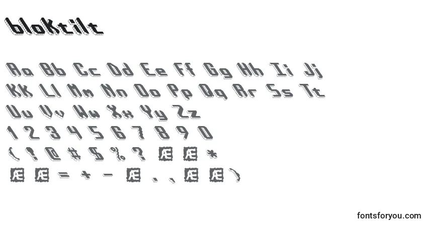 A fonte Bloktilt (121642) – alfabeto, números, caracteres especiais