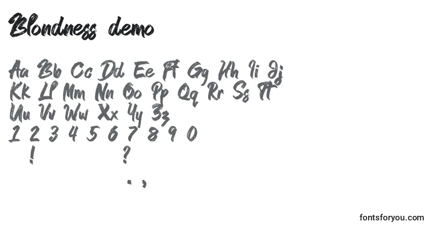 Schriftart Blondness demo – Alphabet, Zahlen, spezielle Symbole