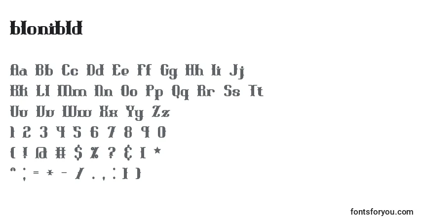 A fonte Blonibld (121648) – alfabeto, números, caracteres especiais