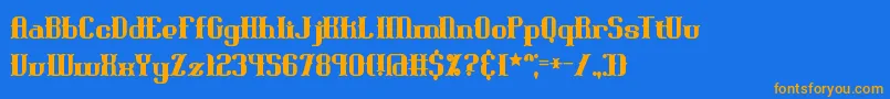 フォントblonibld – オレンジ色の文字が青い背景にあります。