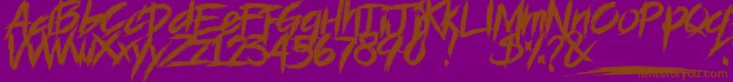 Weitere Informationen zur BLOODSEEKER DEMO-Schriftart BLOODSEEKER DEMO-Schriftart – Braune Schriften auf violettem Hintergrund