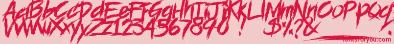 Saiba mais sobre a fonte BLOODSEEKER DEMO Fonte BLOODSEEKER DEMO – fontes vermelhas em um fundo rosa