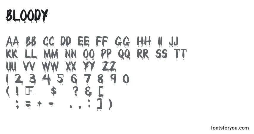 A fonte BLOODY (121654) – alfabeto, números, caracteres especiais