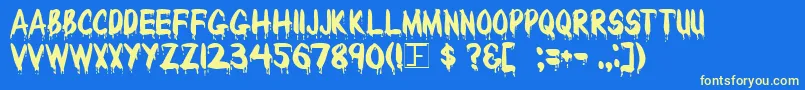 BLOODY-Schriftart – Gelbe Schriften auf blauem Hintergrund