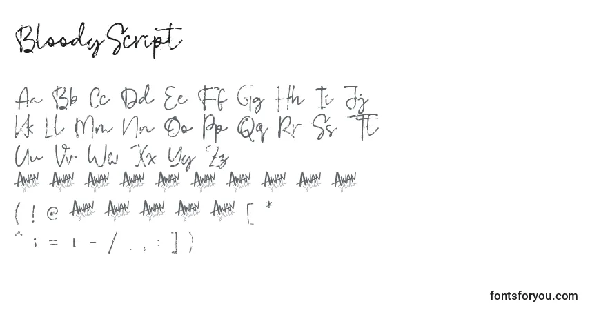 Schriftart BloodyScript – Alphabet, Zahlen, spezielle Symbole