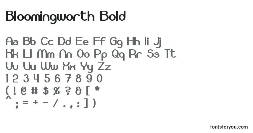 Schriftart Bloomingworth Bold – Alphabet, Zahlen, spezielle Symbole