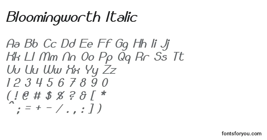 Шрифт Bloomingworth Italic – алфавит, цифры, специальные символы
