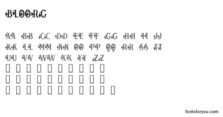 A fonte BLOORG   (121662) – alfabeto, números, caracteres especiais