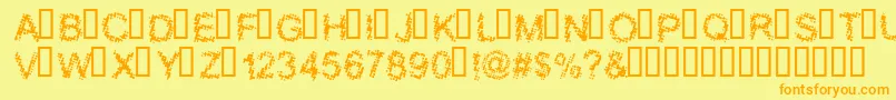 BLOOS   -Schriftart – Orangefarbene Schriften auf gelbem Hintergrund