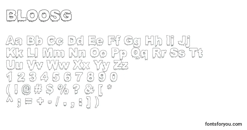 A fonte BLOOSG   (121664) – alfabeto, números, caracteres especiais