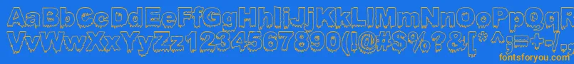 フォントBLOOSG   – オレンジ色の文字が青い背景にあります。
